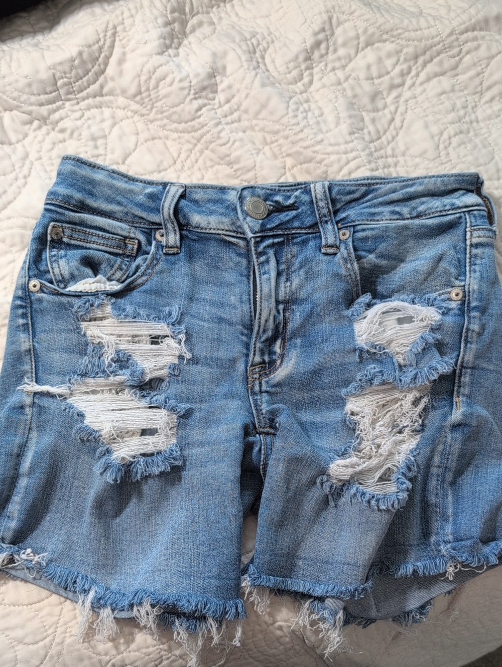 Distressed Light Blue Denim Shorts - Women's Casual Summer Cutoffs